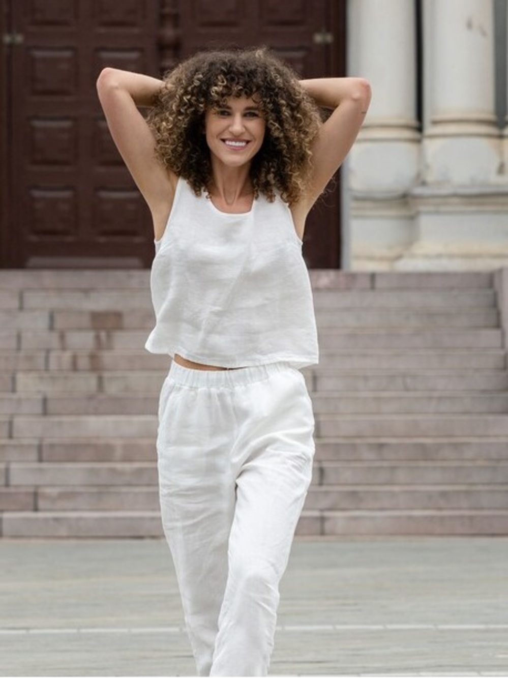 Women's White Linen Tank Top